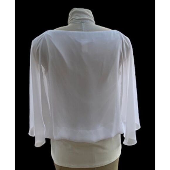 Coco Bianco Chiffon Overlay Top Flutter Sleeves Sz. L. White Holidays Party Wedd - Picture 3 of 9